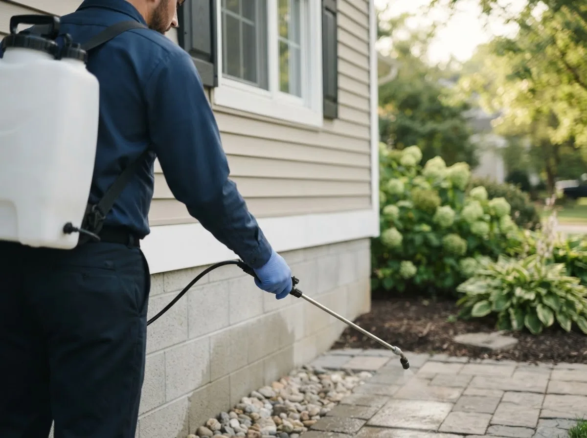 Pest control technician inspecting a home in Andover, MA